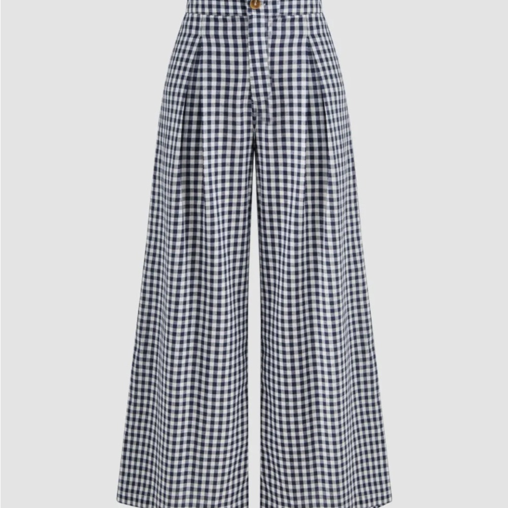 Cider Cotton Gingham Povket Wide Leg Trousers